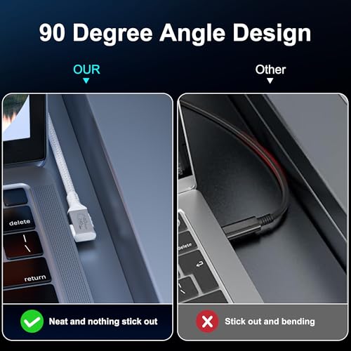 HOTUTUKI White Thunderbolt 4 Cable Long, Right Angle USB 4 Cable 90 Degree, 240W USB c Cable 40gbps Data Transfer, 8K@60Hz Display, Compatible with Docks eGPU Hub 6.6ft/2M - Image 3