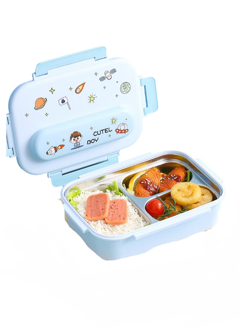 316 Stainless Steel Insulated Lunch Box Student Cute Compartment Lunch Box Office Worker Portable Lunch Box (three grid blue)  - Image 1