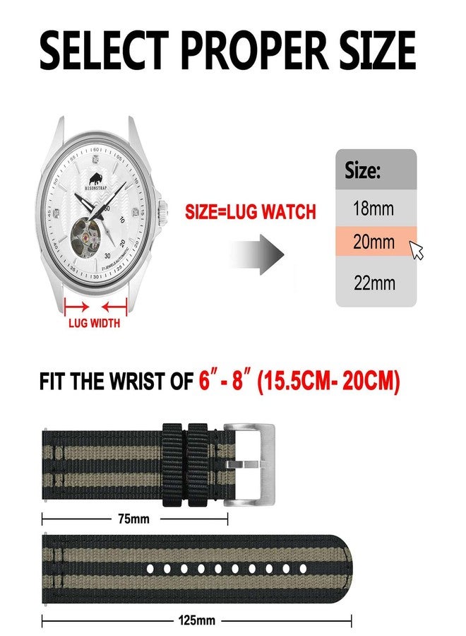 BISONSTRAP Nylon Strap for Men, Two-Piece Military Watch Strap, Quick Release, Brushed Buckle, Strap Width 18 mm, 19 mm, 20 mm, 22 mm, 20mm, Nylon, No gemstone - Image 5