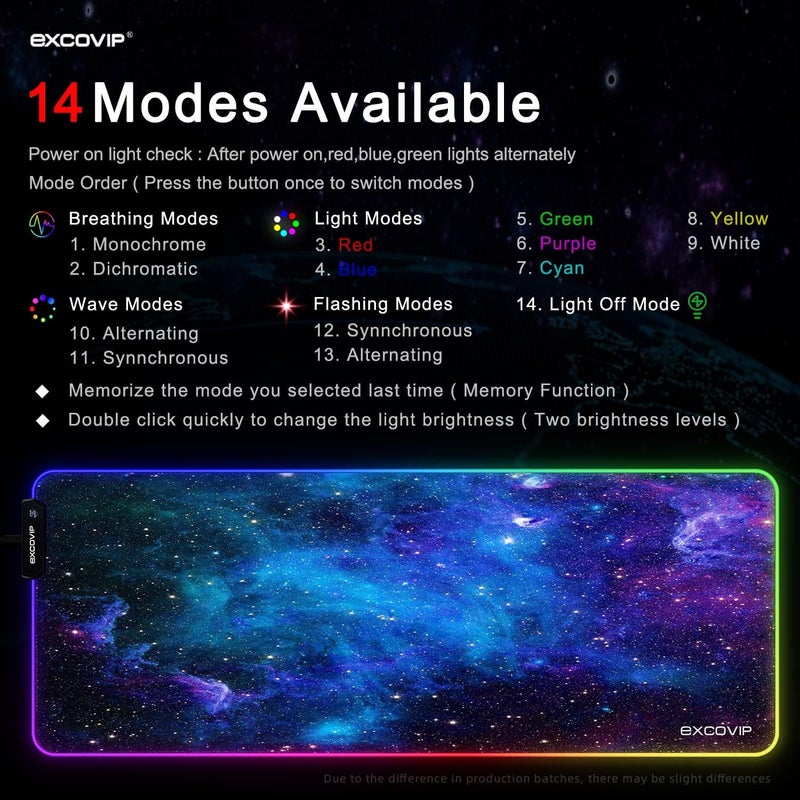 إكسوفيب لوحة ماوس ألعاب RGB، 14 وضعًا ممتدًا، لوحة ماوس LED كبيرة الحجم للكمبيوتر الشخصي، ماك بوك، لوحة مفاتيح مضادة للانزلاق (سماء مرصعة بالنجوم 800 × 300 مم) - 9074 - Image 3