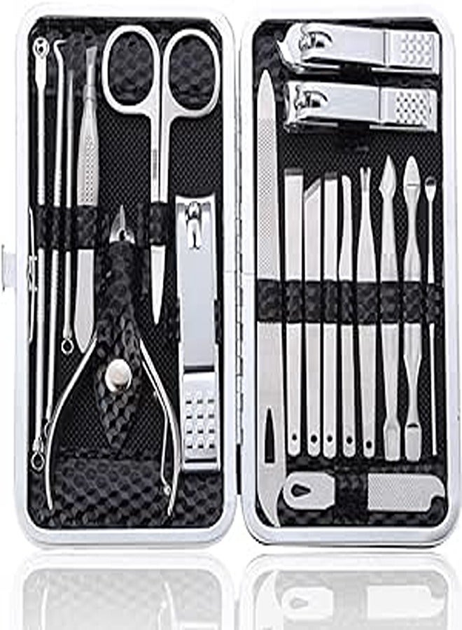 Manicure Set Pedicure Kit Professional 19 Pcs Nail Clipper for Men & Women Stainless Steel Sharp Cutter Grooming Nose Hair Scissors Black Fingernails & Toenails with Portable Case (Black_19 pieces)