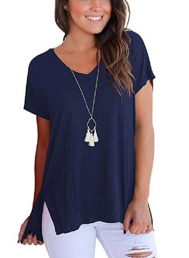 Loquat Women's Front Short Back Long Side Seam Split T-Shirt - Image 1
