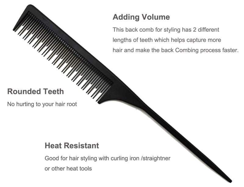AFT90 Professional Teasing Comb, Tail Comb for Root Teasing for Thin, Add Volume Fine and Normal Hair Types, Hair Comb For Women And Men, 8.75 Inches Black 5 - Image 2
