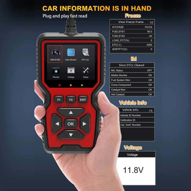 Car Scanner: 240 X 320 Pixels LCD Display Multi-Functions Diagnostic Tool - Wide Capability Vehicle Diagnosis for 1996 US-Based 2004 EU-Based Asian Cars - Image 3