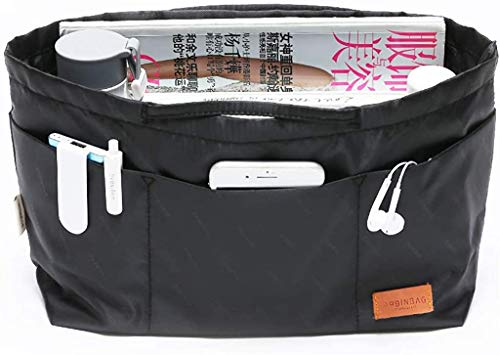 iN. Purse Organizer Insert with zipper Nylon fabric for women Handbags & Totebag black Size: Small: 13"(Top)/8.7"(Bottom) L × 4.7" W × 7.5" H - Image 5