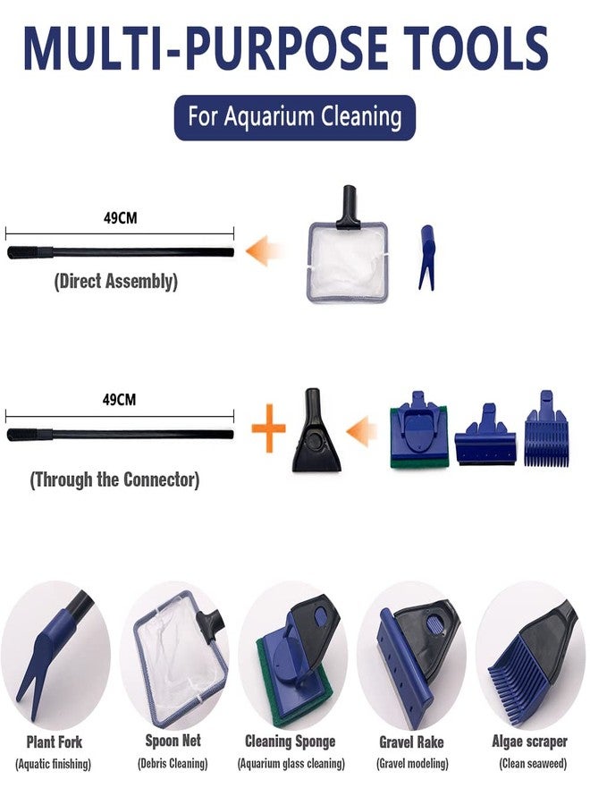 COLOURFUL - Aquarium Gravel Cleaning Syphon Fish Tank/Aquarium 5-in-1 Cleaning Kit Fish Net Gravel Rake Algae Scraper Plant Fork Handle Fish Tank Brush Cleaner Set (5 in 1 Cleaning Set, Set of 1) - Image 4