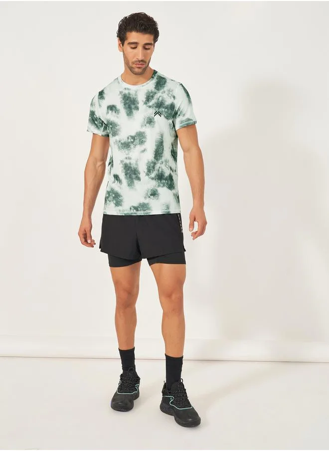 Styli Tie-Dye Print Workout T-Shirt with Logo Detail