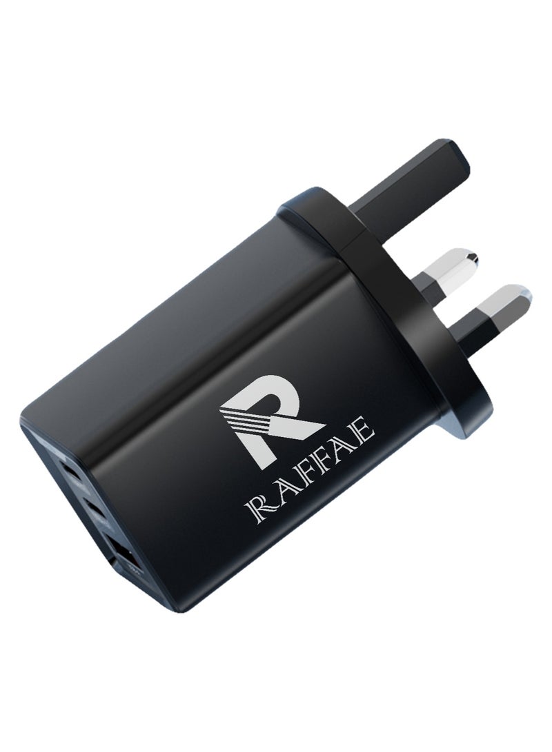 رافاي مهايئ السفر بقوة 67 واط بتقنية GaN PD مع 3 منافذ: USB-A و2 من نوع C لشحن هواتف سامسونج وهواوي وون بلس وآيفون 15/15 برو/15 برو ماكس/14/13/12 -  أسود - Image 3