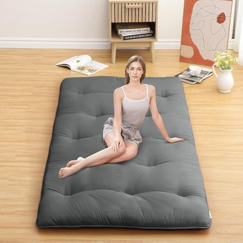 Deevine Craft Quilt Cotton Floor Bed Mattress, Foldable,Rollable Movable Single Bed Comfort Gadda 1 Sleeping Capacity, S Quilted Design (Dark Grey, Single Bed 72X30X5 Inches), Gray - Image 1