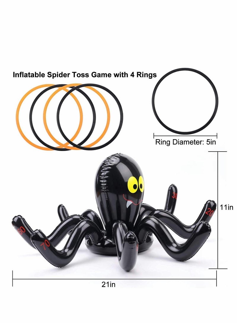 KASTWAVE Large Inflatable Spider Ring Toss Game Set, With 4 Rings, Party Decoration, Supplies for Kids Fun Game, Halloween Ring Toss Game Inflatable Spiders Witch’s Hat Toss Game - Image 4