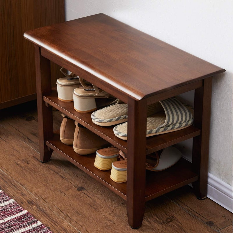 Streem Solid Wood 2 Tier Shoe Rack Shoe Storage Organizer for Front Door Entrance Entryway End of Bed Bench for Entry Bedroom Closet Living Room Hallway 60 cm