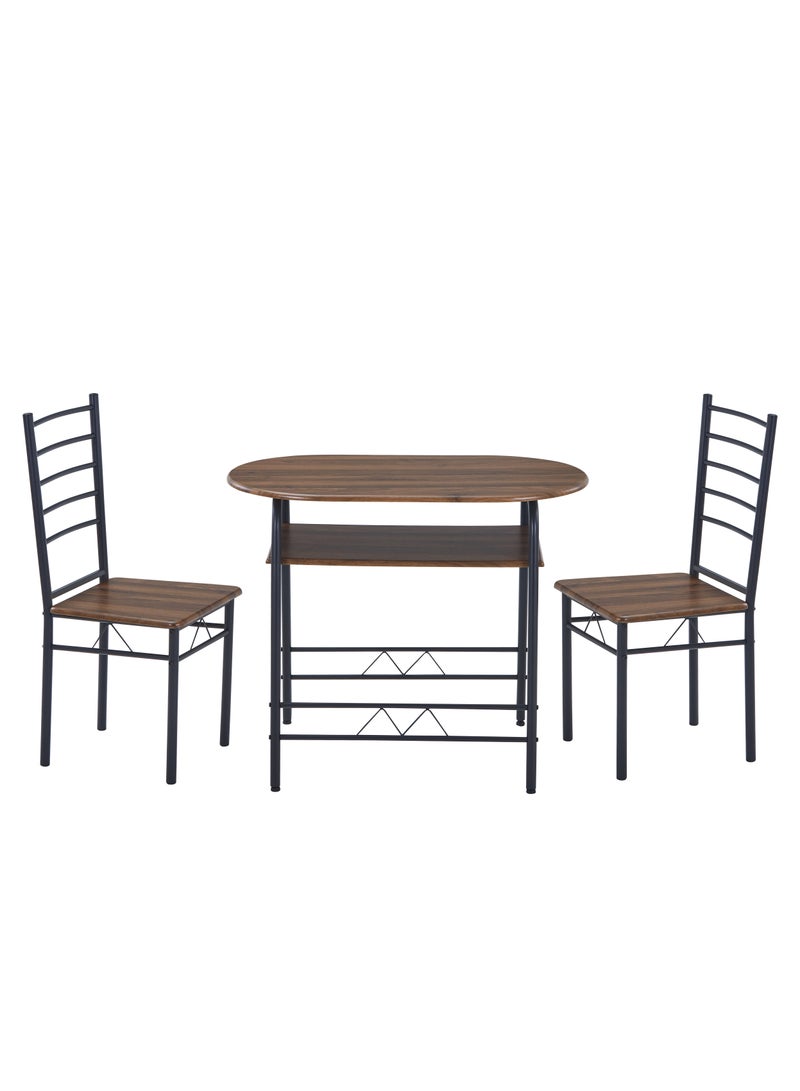 اي اف تي طقم طاولة طعام من 3 قطع مع كرسيين - أثاث مطبخ وغرفة طعام صغير الحجم، تصميم موفر للمساحة، إطار معدني بطلاء خشبي بني جوزي - Image 5
