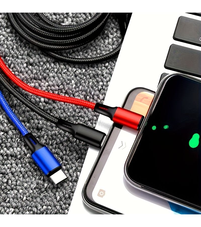 كابل شحن USB 3 في 1، مضفر بالنايلون، متعدد الألوان، بطول 1.2 متر (3.9 قدم)، متعدد الاستخدامات لأجهزة آيفون من 15 إلى 6S Plus، ونوع C، ومايكرو USB، والهواتف الذكية التي تعمل بنظام أندرويد. - Image 5