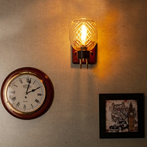 Green House Handmade Sheesham Wood Wall Light/Lamp with White Diamond Cut Glass, E27 Bulb Holder(Bulb not Included), Gold Plated Metal Bands and Brass Rivets for Bedroom/Living Room/Hallway - Image 5