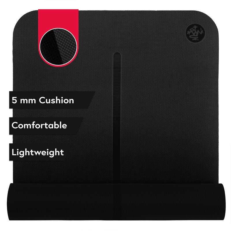 Manduka Begin Yoga Mat 68" - 5mm Cushioning | Comfortable, Lightweight & Reversible with Alignment Stripe | Budget-Friendly | 68 x 24 inches | Moon Black - Image 1