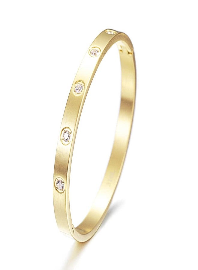 WISTIC 5 Crystal Diamond Classic Cuff Bangle Chunky Bracelet Clasp Wristband Bracelet for Women Zirconia Diamond Simplicity Polished Friendship Bangle for Men Jewelry (1Gold) - Image 1