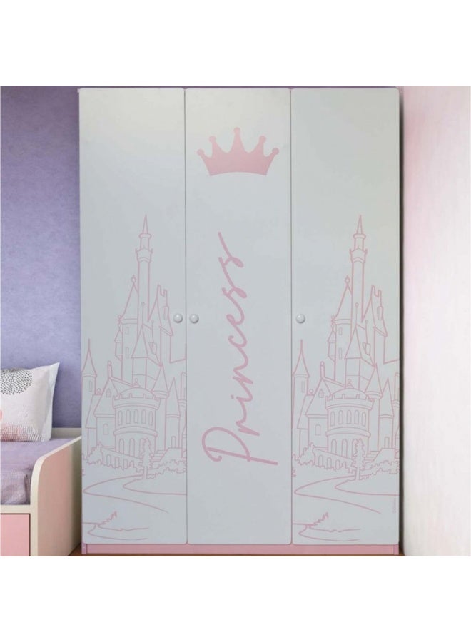 DANUBE HOME خزانة ملابس أطفال ديزني برينسيس 3 أبواب | خزانة تخزين ملابس متينة | خزانة أبواب متأرجحة بتصميم حديث موفرة للمساحة لغرفة الأطفال L120xW45xH180cm - أبيض ووردي - Image 3