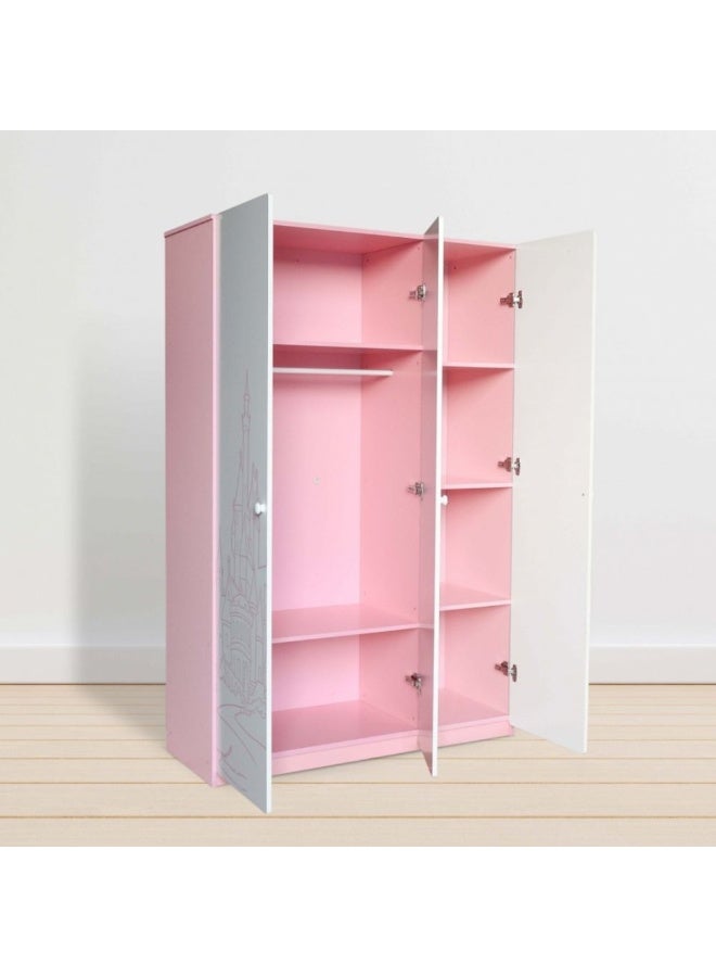 DANUBE HOME خزانة ملابس أطفال ديزني برينسيس 3 أبواب | خزانة تخزين ملابس متينة | خزانة أبواب متأرجحة بتصميم حديث موفرة للمساحة لغرفة الأطفال L120xW45xH180cm - أبيض ووردي - Image 2