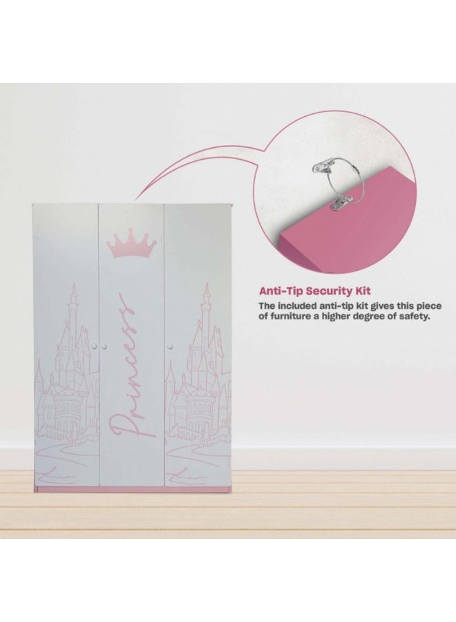 DANUBE HOME خزانة ملابس أطفال ديزني برينسيس 3 أبواب | خزانة تخزين ملابس متينة | خزانة أبواب متأرجحة بتصميم حديث موفرة للمساحة لغرفة الأطفال L120xW45xH180cm - أبيض ووردي - Image 5