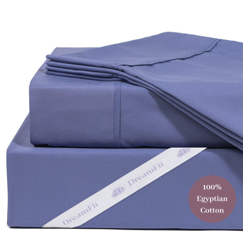 DreamFit DreamCool 100 Egyptian Cotton Cooling Bed Sheet Set with Elastic Corner Straps 400 Thread Count Extra Deep Pocket Crafted in USA King Sheet Set Blue
