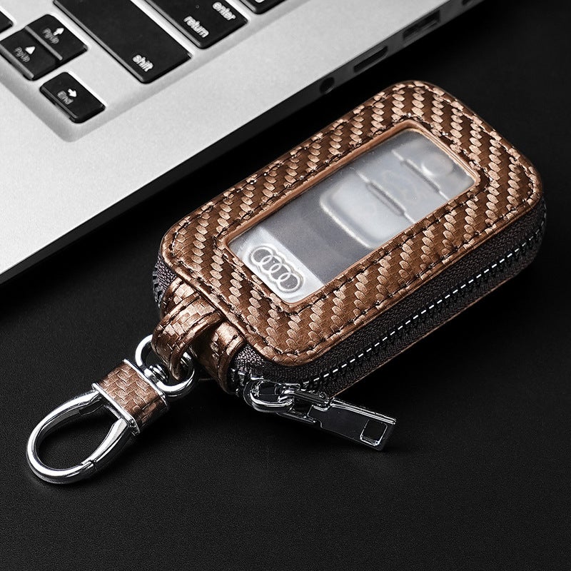 Foreign trade explosions high-grade carbon fiber key bag car key bag mens classic solid color visual Car Key Pack 505 coffee color