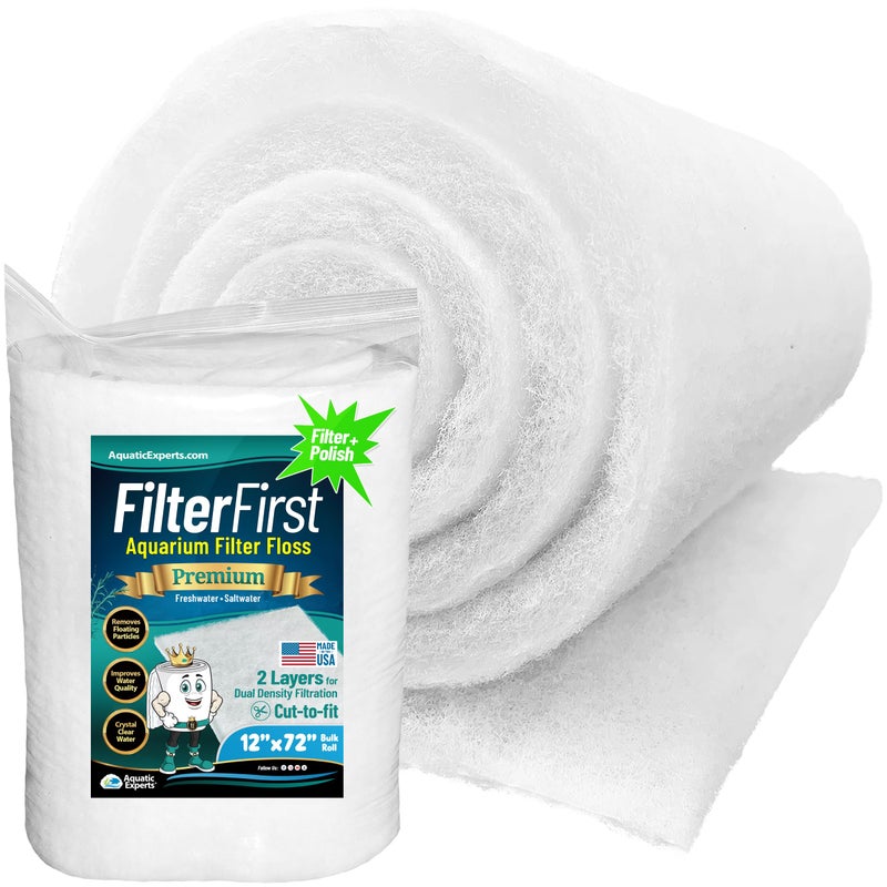 Aquatic Experts Aquarium Filter Floss for Fish Tank Filters - FilterFirst Aquarium Filter Pad - Media Roll for Crystal Clear Water, 3/4" - 1" Thick (12 Inch Wide, 72 Inch Long) - Image 1