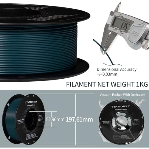 TINMORRY Carbon Fiber PETG Filament 1.75 mm, High Rigidity & Strength PETG CF 3D Printer Filament, Compatible with Most FDM 3D Printers, 1 KG 1 Spool, Peacock Green - Image 5