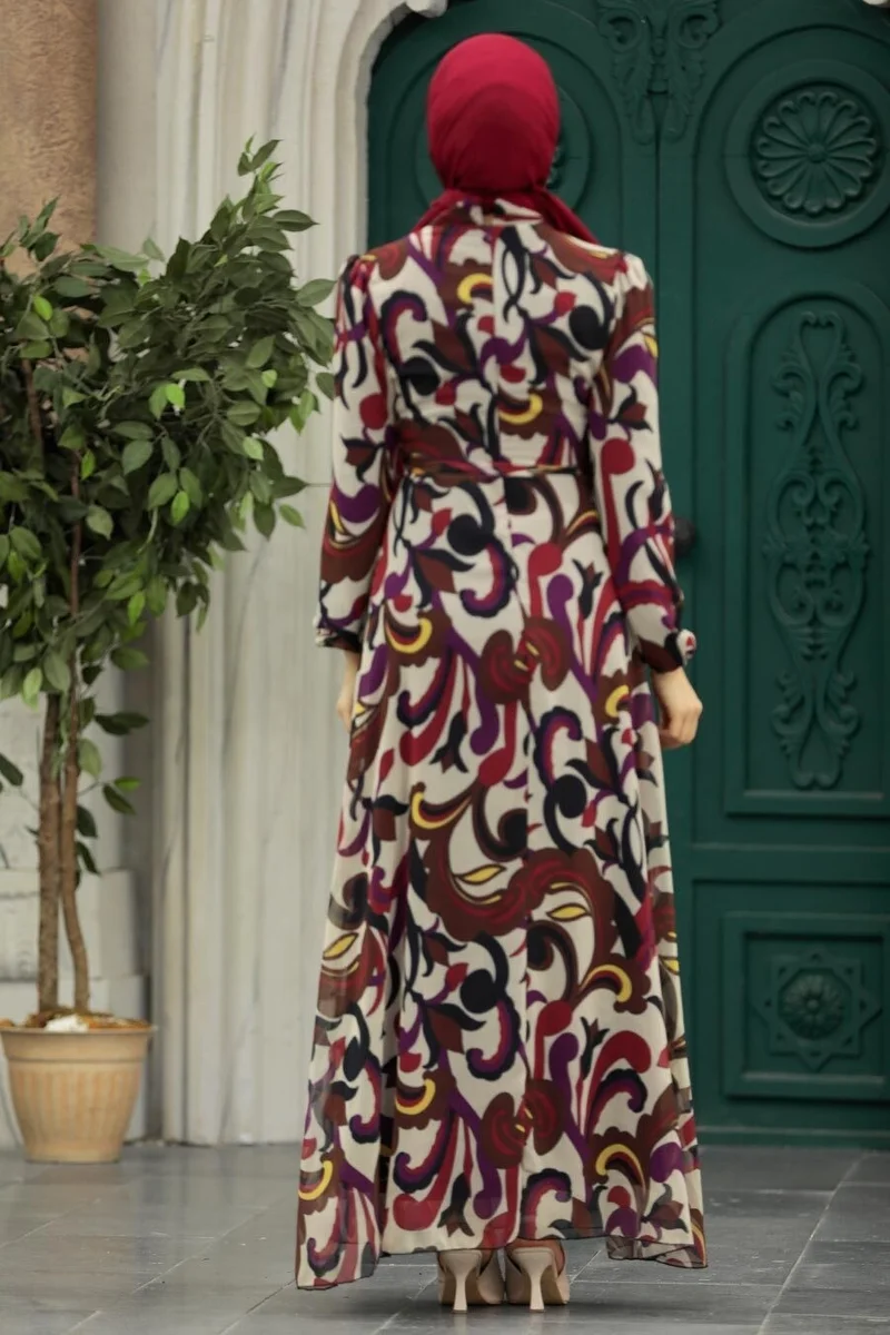 نيفا ستايل - Brown Hijab Dress with Flower Pattern 27936KH