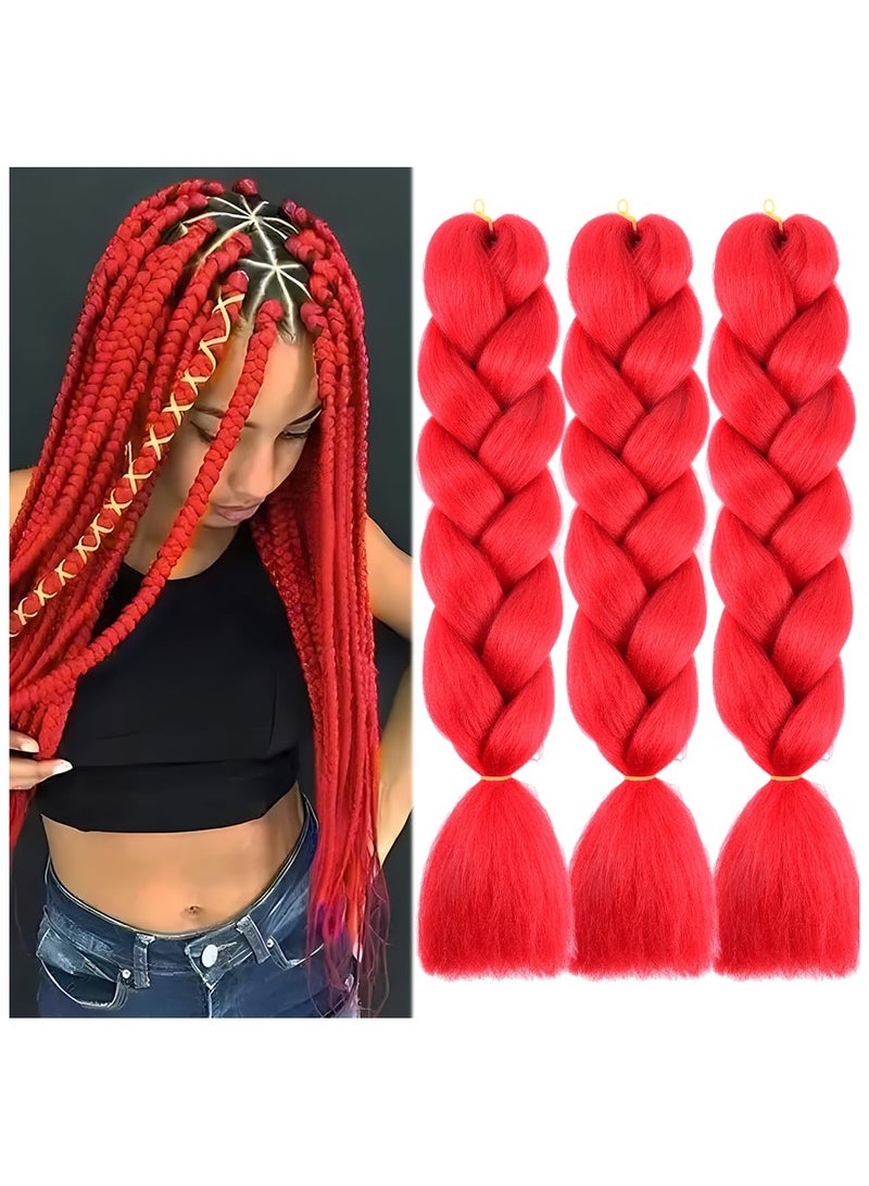 إستيل وصلات شعر ضفائر أفريقية، وصلات شعر مضفرة كروشيه، شعر مضفر صناعي عالي الحرارة، ألياف صناعية، شعر مضفر جامبو ياكي (3 قطع باللون الأحمر) - Image 1