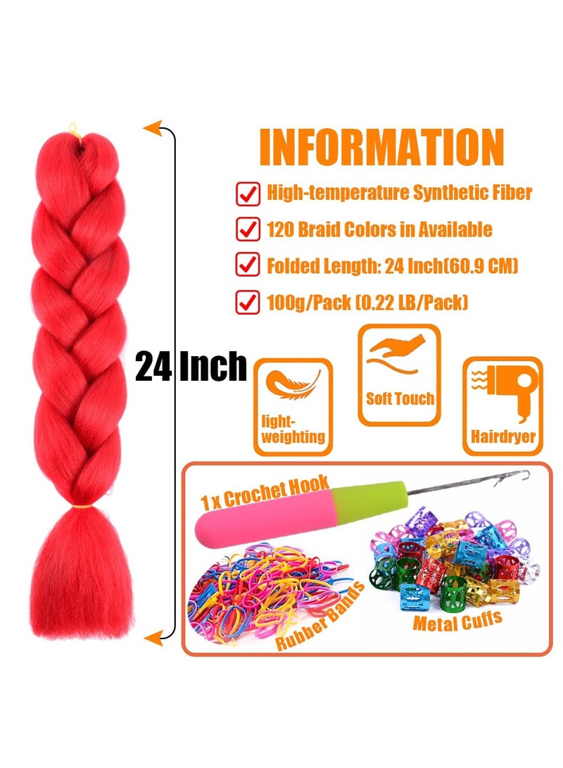 إستيل وصلات شعر ضفائر أفريقية، وصلات شعر مضفرة كروشيه، شعر مضفر صناعي عالي الحرارة، ألياف صناعية، شعر مضفر جامبو ياكي (3 قطع باللون الأحمر) - Image 3