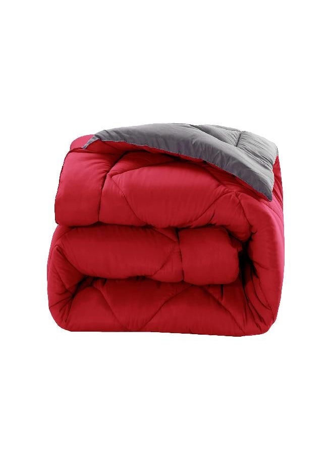 Elegant Comfort Elegant Comfort Reversible 3-Piece Comforter Set All Season, Ultra Soft, Down Alternative Comforter, King, Red/Gray  - Image 3