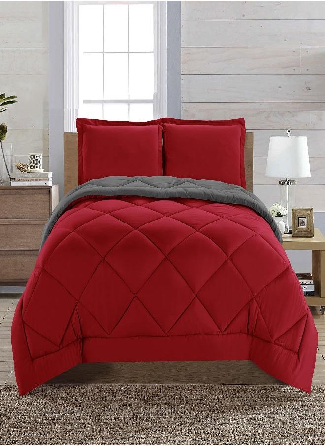 Elegant Comfort Elegant Comfort Reversible 3-Piece Comforter Set All Season, Ultra Soft, Down Alternative Comforter, King, Red/Gray  - Image 2