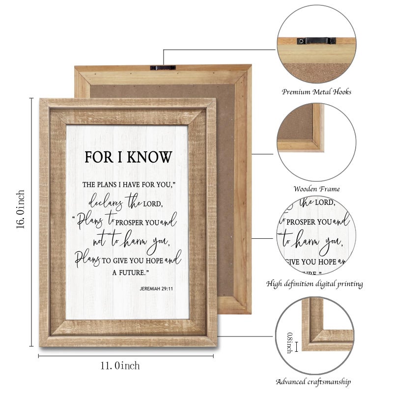 Cpcdaosk For I Know the Plans I Have for You Rustic Bible Verse Framed Wall Art, 11''Ã—16'', Vintage Positive Religious Christian Sign for God Jesus Christ Prayer, Horizontal Catholic Scripture Wall Decor - Image 2