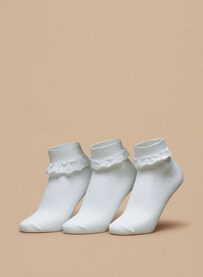 Flora Bella By Shoexpress Frill Detail Ankle Length Socks - Set Of 3