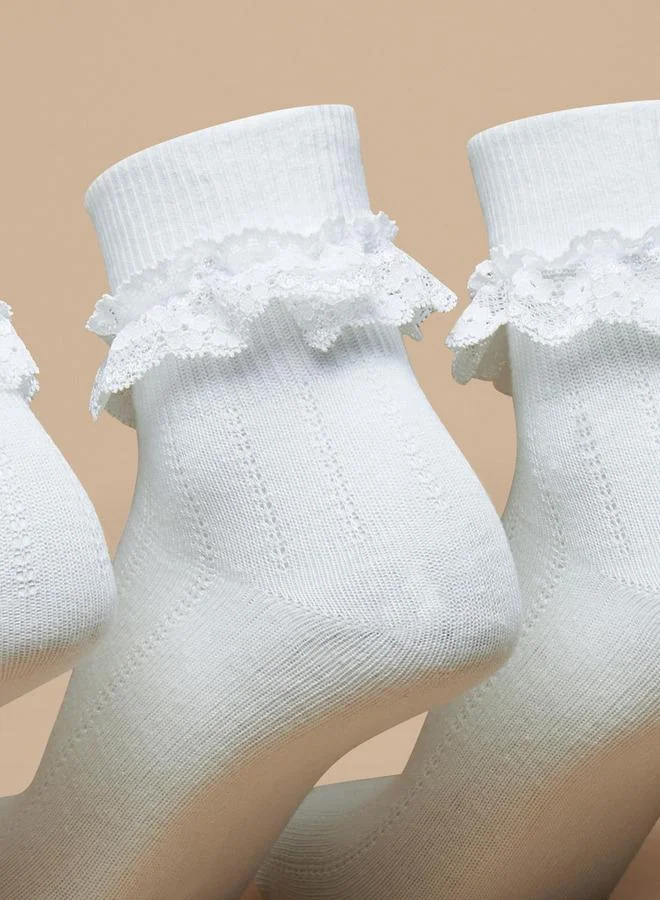 Flora Bella By Shoexpress Frill Detail Ankle Length Socks - Set Of 3
