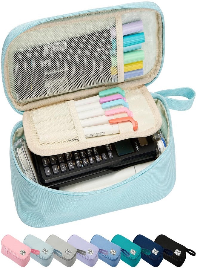 SPACEMATE Pencil Case Pouch Bag School Supplies for Girls and Boys, Large Big Capacity Aesthetic Pen Case, Simple Zipper Stationery Bag for Women Men Adults, Eggshell Blue, 1800ml, Pouch - Image 1