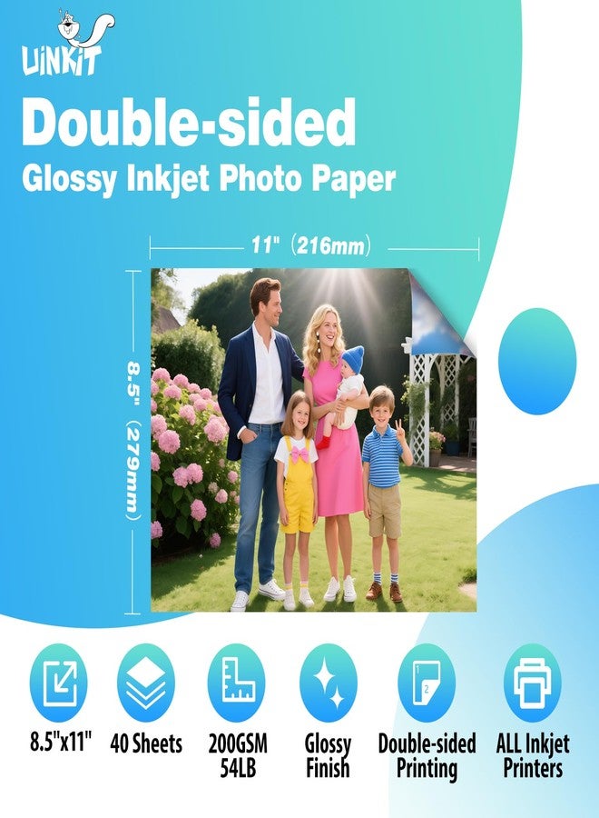 Uinkit 200Gsm 40 sheets 8.5 X 11 Double Sided Photo Paper Glossy 8.5x11 54lbs Inkjet for Dye Ink 200Gsm 9.13Mil for Inkjet Printing Printer (40, 8.5x11) - Image 2