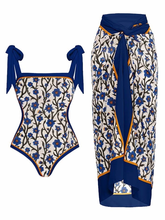 2023 New Fixed Edition Printed Two-Piece One-Piece Swimsuit Conservative Covered Hip Skirt Spot Swimsuit - Image 1