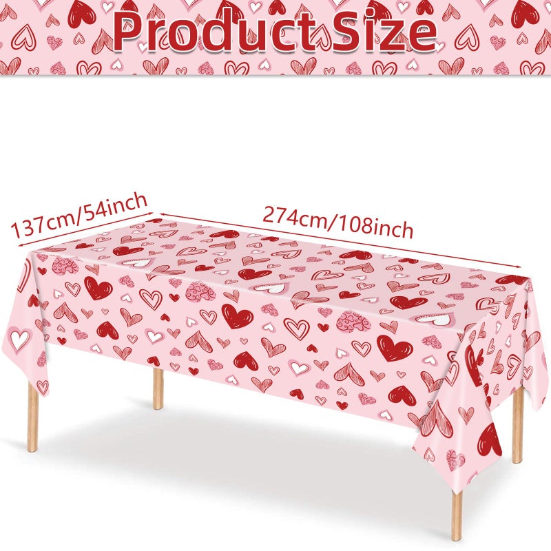 Merriva 3 Pieces 54x108 Inch Valentineâ€™s Day Heart Plastic Tablecloth, Disposable Rectangle Table Covers in Pink and Red with Heart Design for Romantic Dinners, Galentineâ€™s Day, and Love-Themed Decorations - Image 2