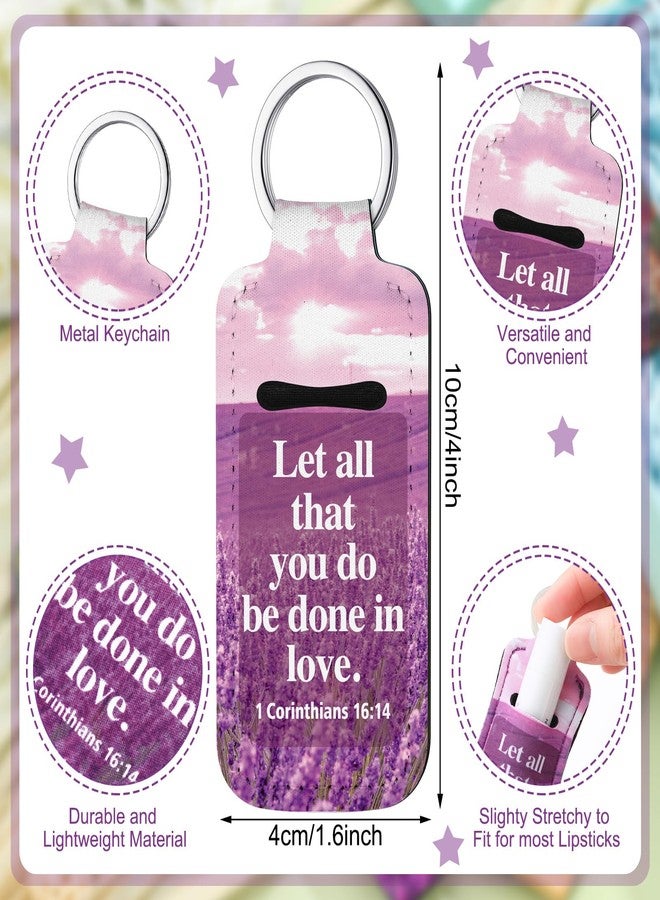 Ecation 72 Pcs Christian Lipstick Holder Key Chain Bulk Lip Balm Holder with Metal Ring Lipstick Lip Gloss Pouch Religious Party Bible Inspiration Gift for Women Man Church Pastor(Retro) - Image 2