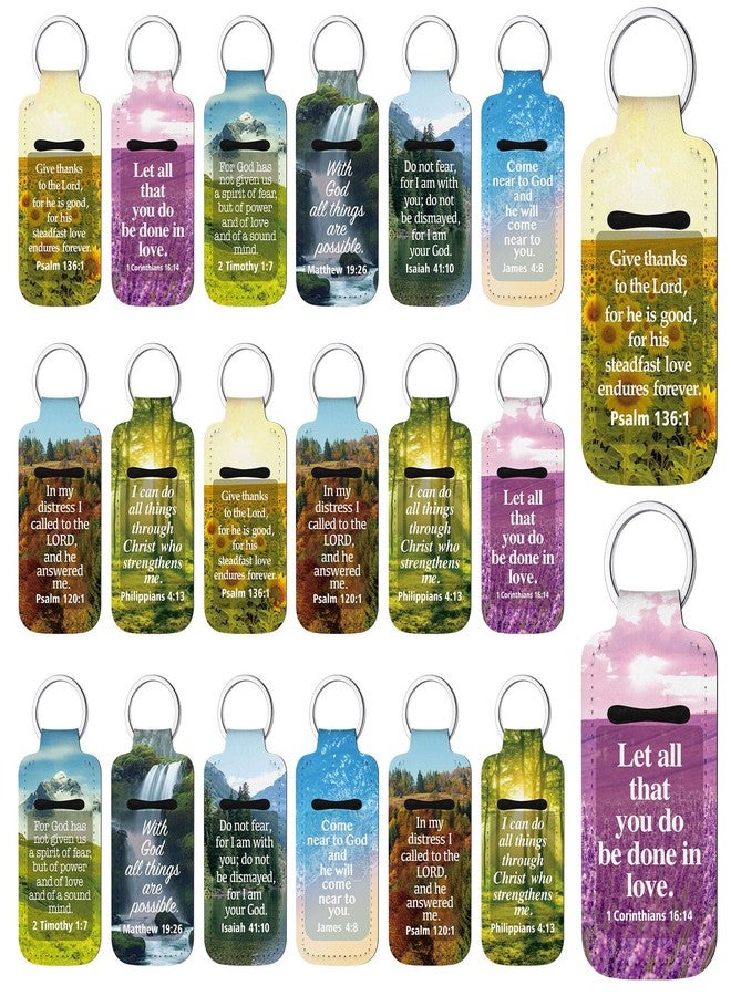 Ecation 72 Pcs Christian Lipstick Holder Key Chain Bulk Lip Balm Holder with Metal Ring Lipstick Lip Gloss Pouch Religious Party Bible Inspiration Gift for Women Man Church Pastor(Retro) - Image 1