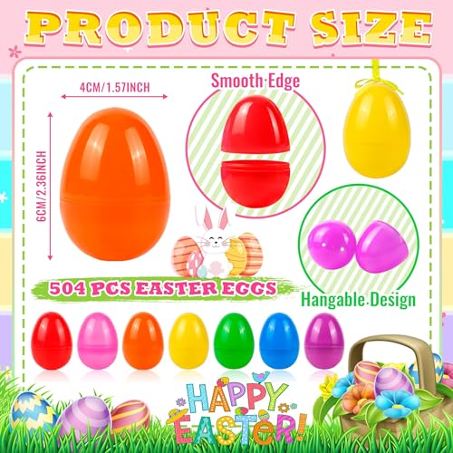OCTERIC 512Pcs Easter Eggs 23 Fillable Bright Colors Plastic Easter Eggs Empty for Easter Hunt Easter Basket Stuffers Party Favor Classroom Prize Supplies - Image 5