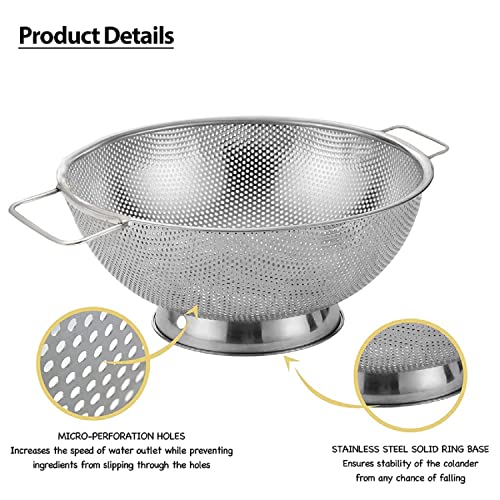Kuber Industries Small Stainless Steel Colander Strainer Drainer with Handle | Fruits/Vegetable Basket Strainer | Size 11inch | Standard | Pack Of 1 | Silver - Image 2