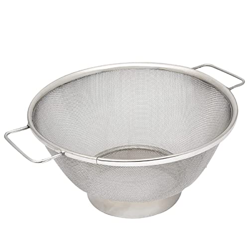 Kuber Industries Small Stainless Steel Colander Strainer Drainer with Handle | Fruits/Vegetable Basket Strainer | Size 11inch | Standard | Pack Of 1 | Silver - Image 1