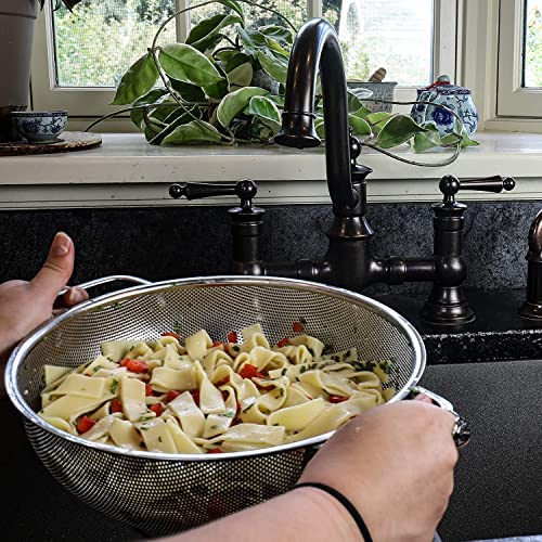 Kuber Industries Small Stainless Steel Colander Strainer Drainer with Handle | Fruits/Vegetable Basket Strainer | Size 11inch | Standard | Pack Of 1 | Silver - Image 3