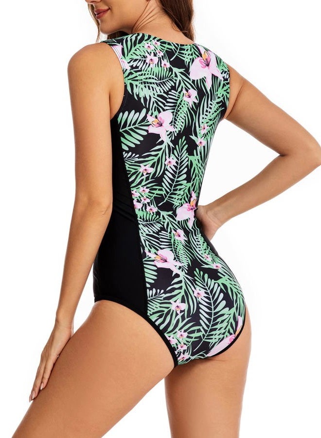 YATEEN Womens Rash Guard Zip Front Sleeveless One Piece Swimsuit, L - Image 2