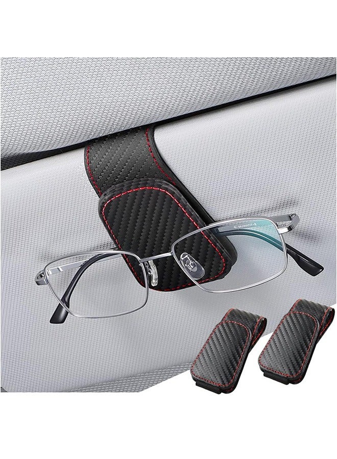 Generic 2Pcs Sunglasses Holder for Car Sun Visor Magnetic Leather Eyeglass Hanger Sun Glasses Mount Clip on Visors Ticket Card Cash Organizer Auto Interior Accessories Carbon Fiber Black - Image 1