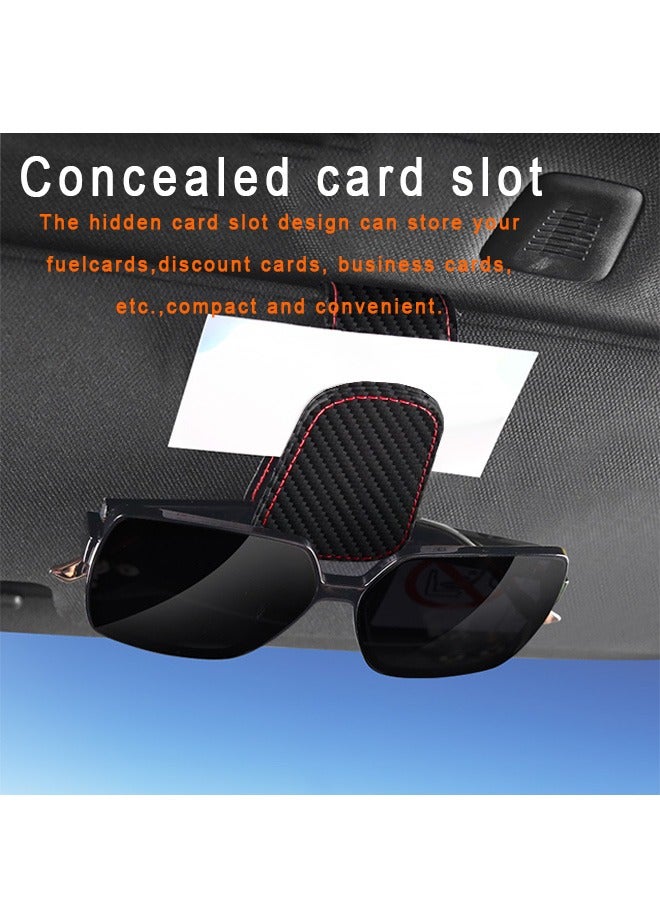 Generic 2Pcs Sunglasses Holder for Car Sun Visor Magnetic Leather Eyeglass Hanger Sun Glasses Mount Clip on Visors Ticket Card Cash Organizer Auto Interior Accessories Carbon Fiber Black - Image 3