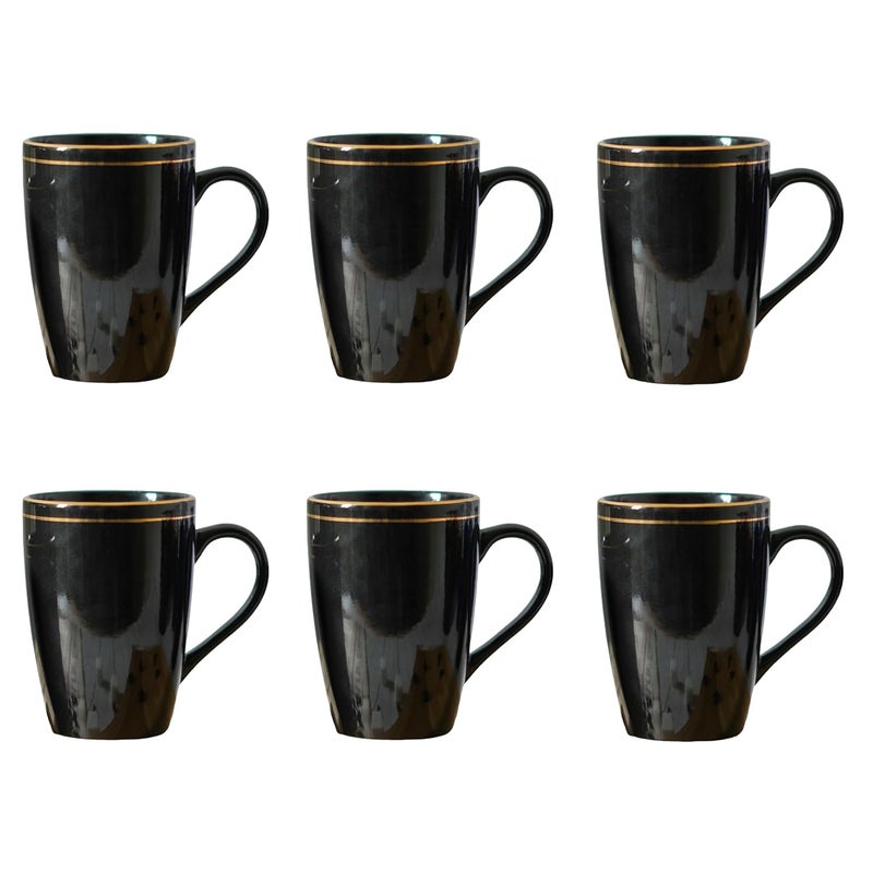 Femora Gold Series Ceramic Coffee Mug Set of 6 360ml Multi Color Tea Cups Stackable Chip Resistant Large Serving Coffee Cup Ideal Coffee Mug for Gift Black - Image 1