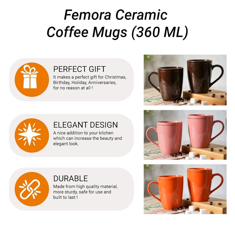 Femora Gold Series Ceramic Coffee Mug Set of 6 360ml Multi Color Tea Cups Stackable Chip Resistant Large Serving Coffee Cup Ideal Coffee Mug for Gift Black - Image 5
